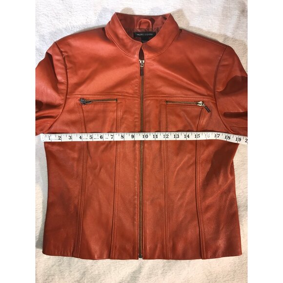 Valerie Stevens Womens Burnt Orange Leather Moto Jacket - Picture 5 of 7